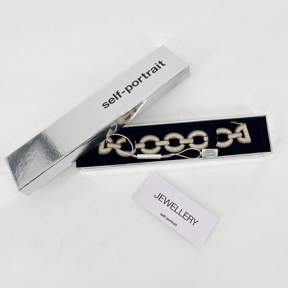 New with Box/Tag Self-Portrait Gold Crystal Embellished Chunky Link Bracelet - Picture 3 of 8
